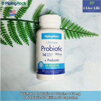 โปรไบโอติก 14 สายพันธุ์ Ultimate Probiotic 14 Strains 142 mg + Prebiotic 50 Billion 50 Capsules - PipingRock