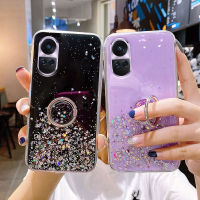 เคสโทรศัพท์ลายท้องฟ้าประดับเลื่อมแวววาวสำหรับ OPPO Reno10 Reno 10 Pro Reno10 Pro + 5G พร้อมที่ยึดห่วงเคสซิลิโคนนิ่มโปร่งใสกันกระแทกสำหรับ OPPO Reno 10 Pro Plus 5G