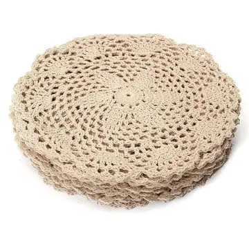 2Pack Retro Lace Placemats, French Crochet Doilies, Handmade Embroidered  Table Mats, 12x16-in Beige Place Mats Cup Mat