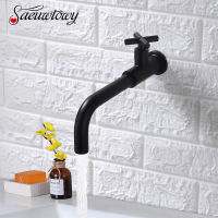 Black Single Cold Water Basin Sink Faucet Wall Mounted Bathroom Faucets Brass Mixer Taps Simple Single Handle Bath Tub Spout