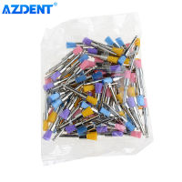 AZDENT 100ชิ้นกล่องทันตกรรมที่มีสีสันไนล่อนชามขัดประเภทแบนสำหรับขัดและกำจัดคราบใช้เดียว Prophy แปรง