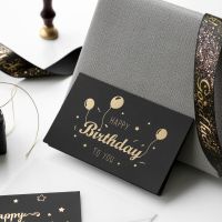 1 Set Black Bronzing Greeting Birthday Card Invitations Postcard Bronzing Blank Writeable Blessing Card with Envelope Sticker Greeting Cards