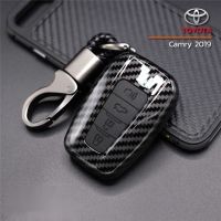 เคสกุญแจรถ พร้อมพวงกุญแจและซิลิโคนกันรอย สำหรับ TOYOTA COROLLA CROSS / CH-R / CAMRY เคสกุญแจรีโมตรถยนต์ เคสกุญแจรถเคฟล่า แบบ SMARTKEY (TY-7) 4ปุ่ม พร้อมส่ง