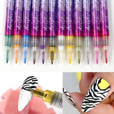 0.7มม. เล็บ Graffiti ปากกาอะคริลิค Quick Drying Gel Polish ไม่มีโคมไฟภาพวาดที่มีสีสัน Marker DIY ดอกไม้เส้นเล็บเครื่องมือ ~