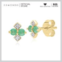 Gemondo ต่างหูทองคำ 9K ประดับมรกต (Emerald) และเพชร (Diamond) ดีไซน์ทรงข้าวหลามตัด