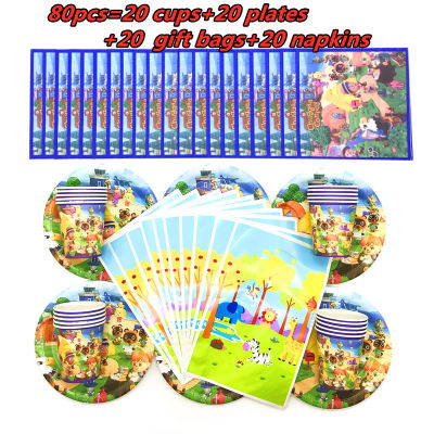 Hot Animal Crossing Party Disposable Tableware Set Plates Cups Straws Flags Kids Birthday Party Baby Shower Decorations Supplies
