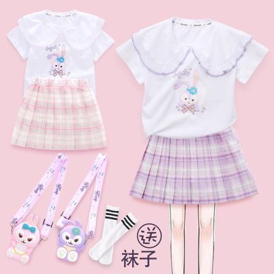 【Ready】🌈 Girls Xingdailu JK suit skirt skirt 2023 new summer foreign style suit T-shirt two-piece set little girl