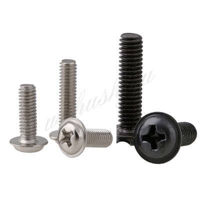 50Pcs M2 M2.5 M3 M4 PWM Silver or Black Pan Padded Screws Referral Computer Case Chassis Fixed Motherboard Screws With Pad