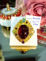 Rare Gems Orange Garnet  จี้เข็มกลัดโกเมนสีส้ม (หายาก) 44 กะรัต ล้อมพลอยแท้ นพเก้า เรือนเงินชุบทอง