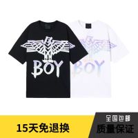 เสื้อยืดแขนสั้น Boy London ทันสมัยสำหรับผู้ชาย,เสื้อยืดตาข่ายไล่ระดับสีตัวถ่ายเทความร้อนฤดูร้อนสีขาวและดำ