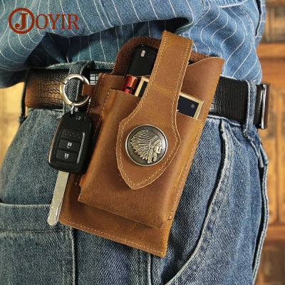 JOYIR Genuine Leather Men Phone Holster Case Belt Waist Bag for iPhone Samsung Galaxy 5.4-6.7 inch Cellphone Wallet