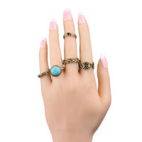 [In stock] แหวน Midi เทอร์ควอยซ์ยอดนิยมย้อนยุคชุดหกชิ้นแหวนหางแหวนข้อต่อชุดผู้หญิงเครื่องประดับ