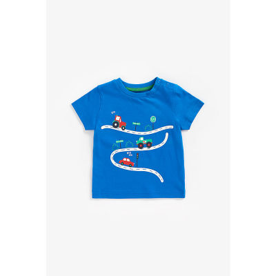 เสื้อยืดเด็กผู้ชาย Mothercare blue vehicle t-shirt ZC445