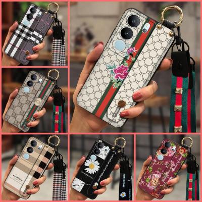 Phone Holder Anti-dust Phone Case For VIVO S17 Pro/S17 Shockproof Plaid texture cartoon Soft Case Wrist Strap Original