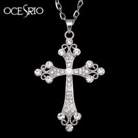 Big Silver Color Cross Pendant Necklace Crystal Rhinestone Long Chain Necklace for Women Hip Hop Fashion Jewelry nke-h77 Fashion Chain Necklaces