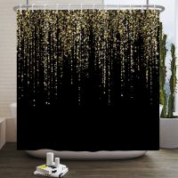 3D Digital Printing Resistant Waterproof Bathroom Shower Curtain Black and Gold Star Glitters Shower Curtain Abstract Art Modern Bathroom Curtains Geometric Pattern Bath Curtain Bathroom Decor