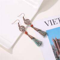 Boho New Tassel Earrings Retro Cutout Leaves Metal Earrings
