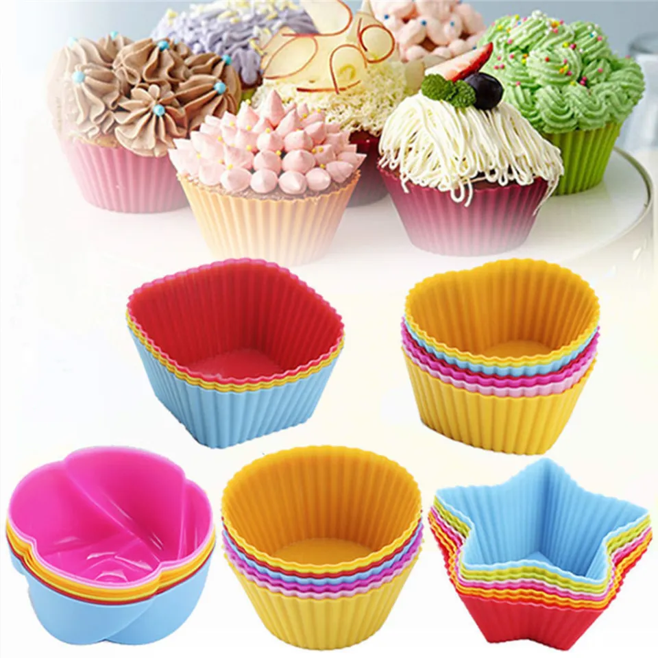 12pcs Muffin Cup Cake Mold Flower Shaped Muffin Cup Mold Silicone Cake Cup  DIY Baking