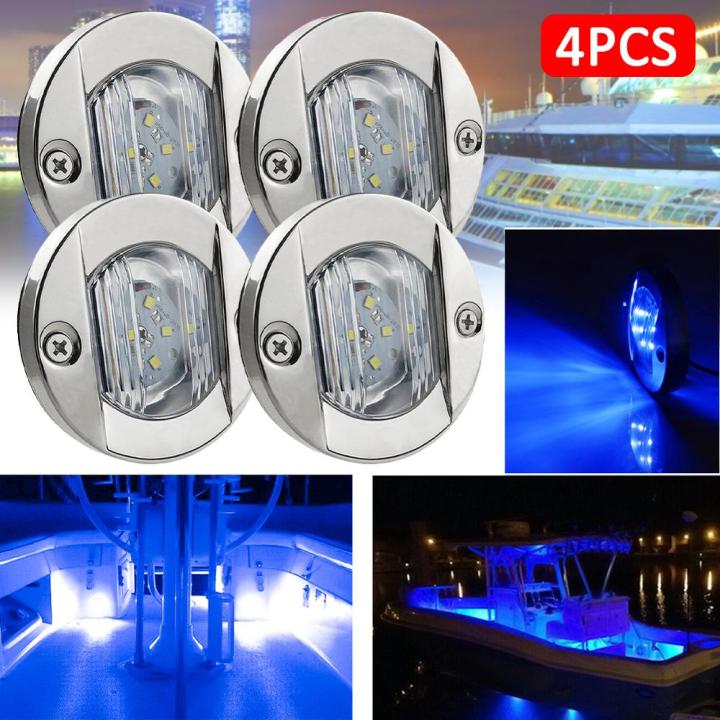 ขายดีไฟ-stern-แอลอีดี-dc-12v-เรือท้องแบน-led-สีขาวเย็น4ชิ้นอุปกรณ์เรือยอชท์สีฟ้า-ขาว