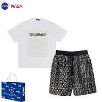 【July hot】 NASA co-branded trendy male mature suit high-end light luxury short-sleeved mens two-piece set a complete of net red