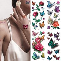 【YF】 1pcs 3D Butterfly Tattoos Stickers Rose Flower Girls Women Body Art Water Transfer Temporary Tattoo Sticker Arm Wrist Fake Tatoo