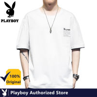 PLAYBOY 2021ชายฤดูร้อนผ้าฝ้ายคอกลมสีทึบ Simple เสื้อยืดสั้น