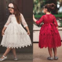 Summer Girls Lace Dress Embroidery Ball Gown Wedding Evening Chidlren Clothing Flower Long Sleeve Kids Dresses For Girls