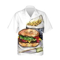 Jumeast 3d Yummy Hamburger Printed Hawaiian Vintage Shirt Men Burger Fashion Trendy Short Sleeve Shirts Casual Loose Streetwear