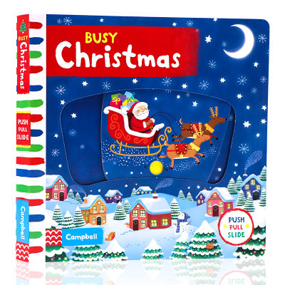 Busy series busy Christmas operation mechanism Book English original picture book busy Christmas push-pull sliding mechanism paperboard book 0-1-3-6-year-old childrens Enlightenment game toy book early education parent-child interaction