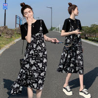 Fast Shipping Switching Fake Two Dresses In Female 2023 Summer New Fashion Short Sleeves Waist, Thin Loving Printed A