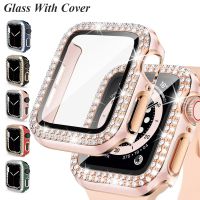 Glass+Cover For Apple Watch series 7 6 5 4 3 2 se iwatch band 45mm 41mm 42mm 40mm 44 Diamond Screen Protector apple watch case