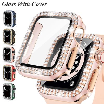 Glass+Cover For Apple Watch series 7 6 5 4 3 2  se  iwatch band 45mm 41mm 42mm 40mm 44 Diamond Screen Protector apple watch case Cases Cases