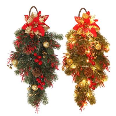 Light Up Christmas Wreath Christmas Upside Down Garland with Red Berries Pine Cones Christmas Balls Decor Merry Christmas Window Wreath for Indoor &amp; Outdoor Home Decor heathly