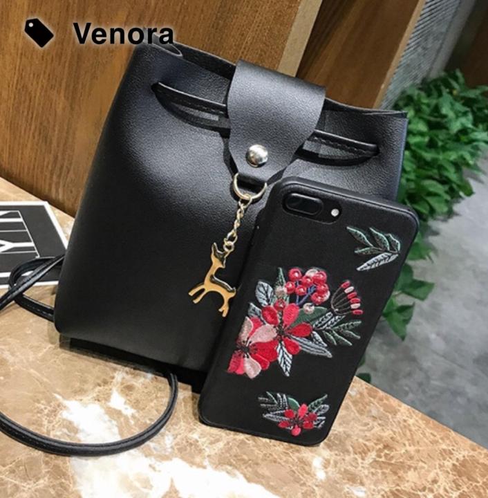 venora-กระเป๋าสะพายข้างทรงขนมจีบ-พร้อมส่ง-สีดำ