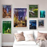 ▥ Magic World Castle Express โปสเตอร์และพิมพ์ภาพยนตร์คลาสสิก Dormitory Wall Art ภาพภาพวาดผ้าใบ Home Room Decor