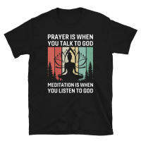 Unique Cotton Tee Shirt Top Meditation Listen To God Funny YOGA Peace Summer Namaste T-Shirt