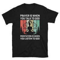 Cotton Tee Shirt Top Meditation Listen To God Funny YOGA Peace Summer Namaste T-Shirt