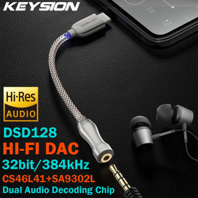 2021KEYSION USB TYPE C to 3.5MM DSD128 Hi-Fi Dual Audio Chip Decoder Headphone Amplifier Adapter DAC for Android Phone Window 10 MAC