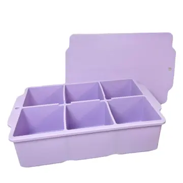 Cube Tray with Lid Pack of 2, Stackable Big Silicone Square Ice Cube Mold  for Whiskey Cocktails Bourbon Soups Frozen Treats, BPA Free, Pink and Purple
