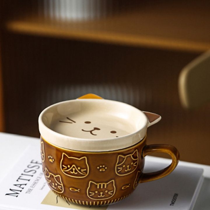 creative-ceramic-coffee-mugs-with-lid-cute-cat-porcelain-cup-family-breakfast-milk-juice-cup-beverage
