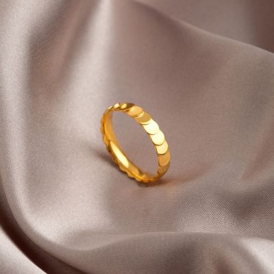 PINGCHUISHOP วินเทจสีทองปกติเหล็กไทเทเนียมสำหรับผู้ชายแหวนข้อมือผู้หญิงแหวนเกาหลีวงกลมเล็ก
