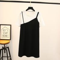 【มีไซส์ใหญ่】Plus Size Womens Short Sleeve White Black Patchwork Summer Dress Ladies A-line Casual Midi Dresses