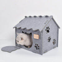 Felt Splicing 3D Cat House Villa Washable Kitten Nest สวมใส่ Warm Keeping Puppy Room ที่ถอดออกได้ Sleeping Bed