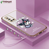 [ฟรีสายคล้อง] สำหรับ VIVO เคสโทรศัพท์เซลล์ V19น่ารักการ์ตูน Kuromi สาวน่ารักรูปแบบขอบสี่เหลี่ยมกรอบชุบเคสโทรศัพท์ชุบหรูหราเคสโทรศัพท์นุ่ม