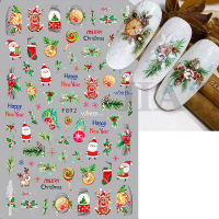 สติ๊กเกอร์ติดเล็บคริสต์มาส Penguin Santa Claus Elk Tree Deer Bears การ์ตูนน่ารัก Sliders เกล็ดหิมะสีขาว Decals Tattoos