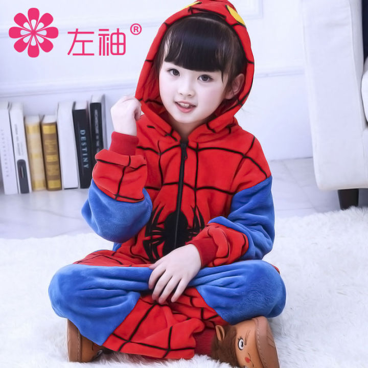spider-children-cartoon-onesies-pajamas-winter-boy-girl-unicorn-kigurumi-flannel-coral-sleepwear-home-wear-kids-blanket-sleepers