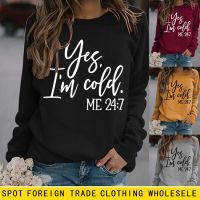 [COD] loose casual letter printing spot sweater Yes Im new round neck foreign trade womens