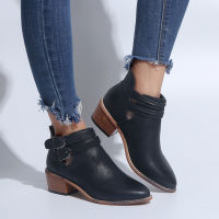 Women shoes Ponited Toe Shoes Pure Color Booties Buckle Strap Square Heel Single Shoes women Boots high heels shoes