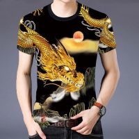 【Hot Sale】 2023 new printing short-sleeved t-shirt trendy brand mens summer clothes Chinese dragon round neck T-shirt