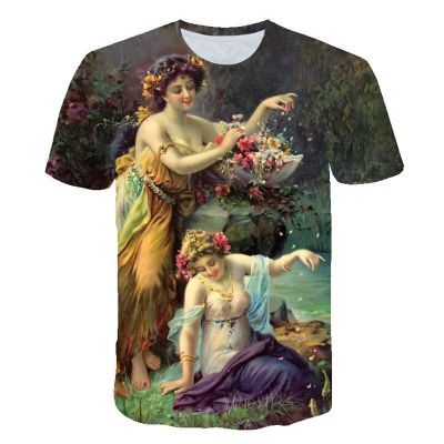 Mens T-Shirt 2023 Summer New Mens Cute Angel Beauty 3D Digital Printing T-Shirt Loose Men Short Sleeves O-Neck Versatile Top